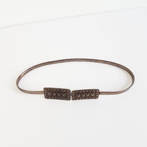 1980s Vintage Bronze Metal Skinny Belt Size 25" Bronze Gold Elegant Belt - Picture 3 of 10